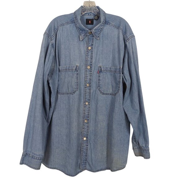 Vintage Levi’s Red Tab Denim Shirt Men’s L Distressed Button Front Long Sleeve - Picture 1 of 16